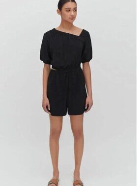 Cuyana Pima Cotton Gathered Front Romper with Waist‎ Cutout